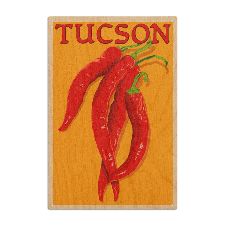 Tucson, Arizona, Red Chiles, Letterpress, Lantern Press Artwork, Wood Signs and Postcards Wood Lantern Press 10 x 15 Wood Sign 