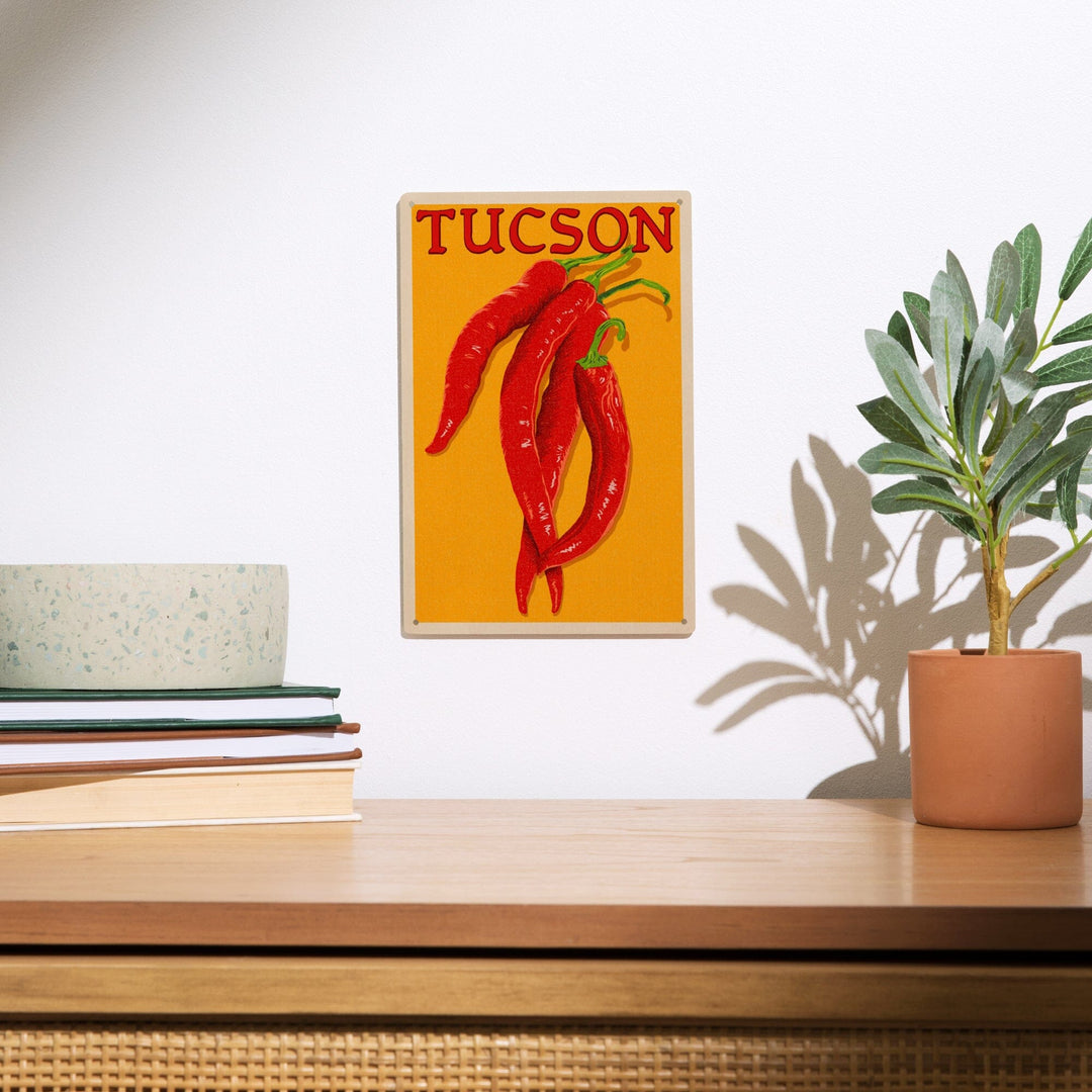 Tucson, Arizona, Red Chiles, Letterpress, Lantern Press Artwork, Wood Signs and Postcards Wood Lantern Press 