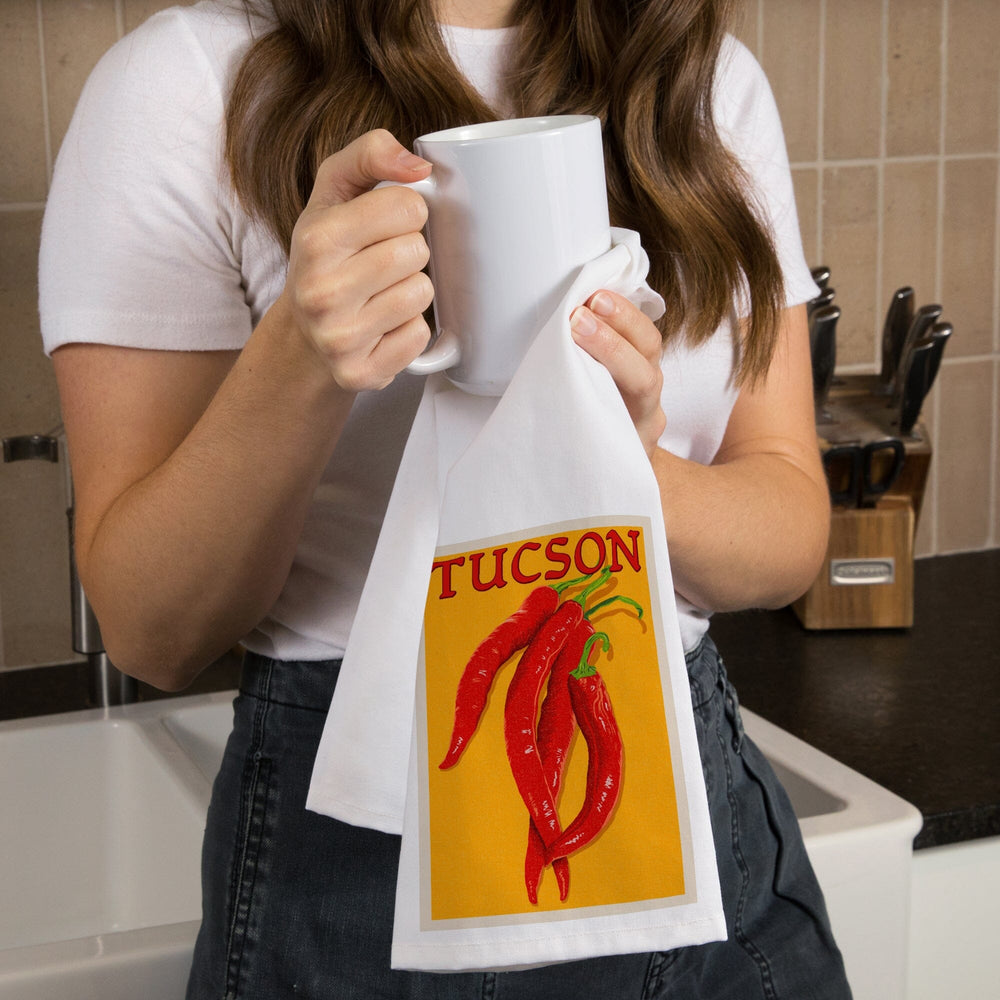 Tucson, Arizona, Red Chiles, Letterpress, Organic Cotton Kitchen Tea Towels Kitchen Lantern Press 