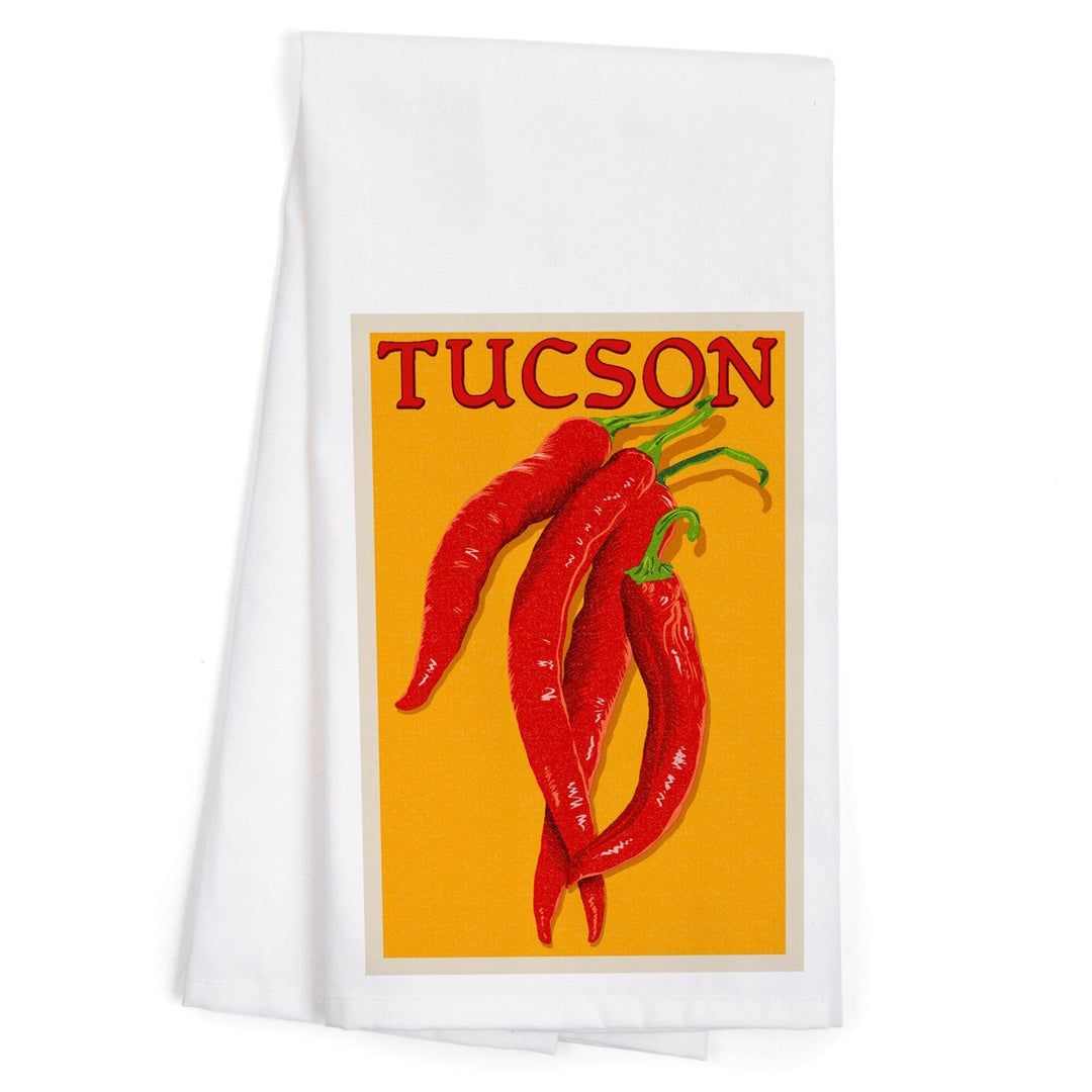 Tucson, Arizona, Red Chiles, Letterpress, Organic Cotton Kitchen Tea Towels Kitchen Lantern Press 