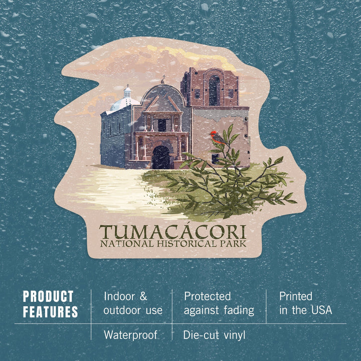 Tumacacori National Historical Park, Arizona, Contour, Vinyl Sticker Sticker Lantern Press 