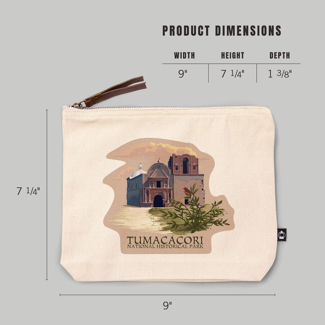 Tumacacori National Historical Park, Arizona,, Organic Cotton Zipper Pouch, Go Bag Go Bag Lantern Press 