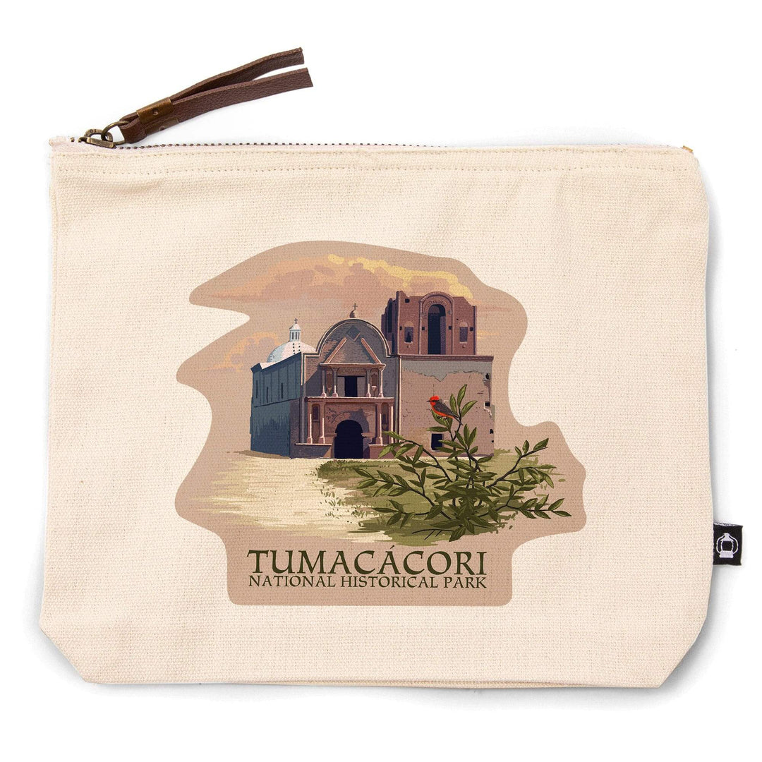 Tumacacori National Historical Park, Arizona,, Organic Cotton Zipper Pouch, Go Bag Go Bag Lantern Press 