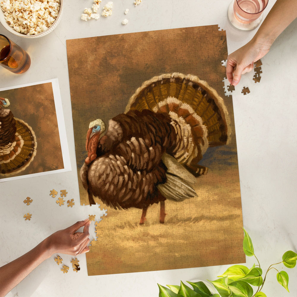 Turkey, Thanksgiving Oil Painting, Jigsaw Puzzle Puzzle Lantern Press 