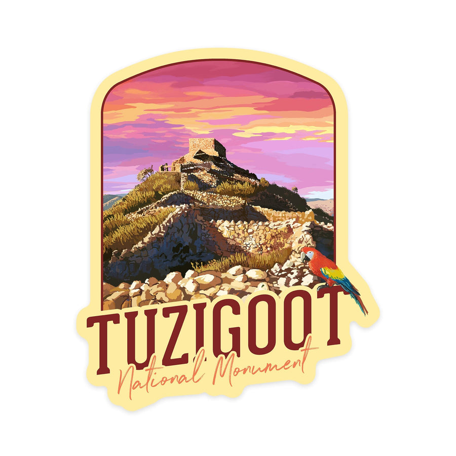 Tuzigoot National Monument, Arizona, Citadel Sunset, Contour, Vinyl Sticker Sticker Lantern Press 