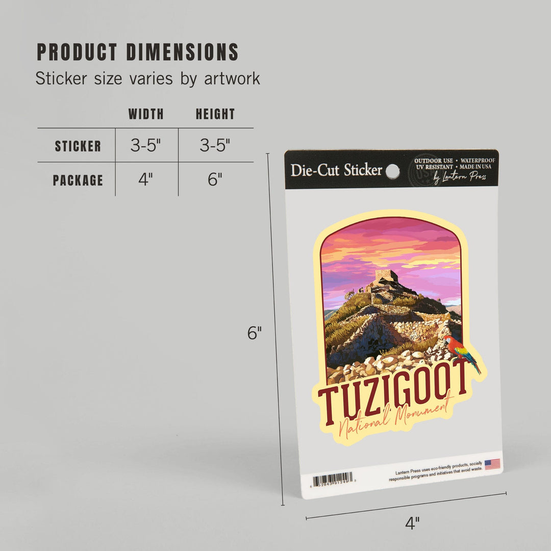 Tuzigoot National Monument, Arizona, Citadel Sunset, Contour, Vinyl Sticker Sticker Lantern Press 