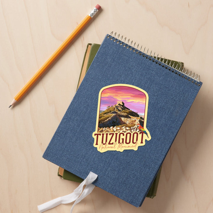 Tuzigoot National Monument, Arizona, Citadel Sunset, Contour, Vinyl Sticker Sticker Lantern Press 