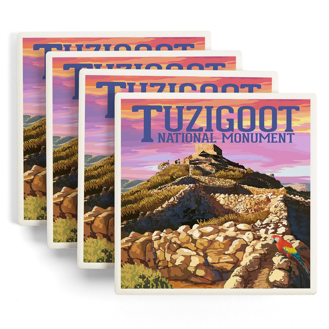 Tuzigoot National Monument, Arizona, Sunset, Lantern Press Artwork, Coaster Set Coasters Lantern Press 