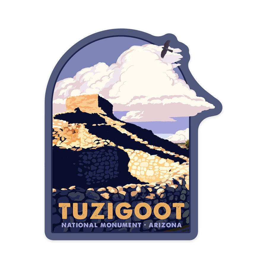 Tuzigoot National Monument, Arizona, The Citadel, Contour, Vinyl Sticker Sticker Lantern Press 