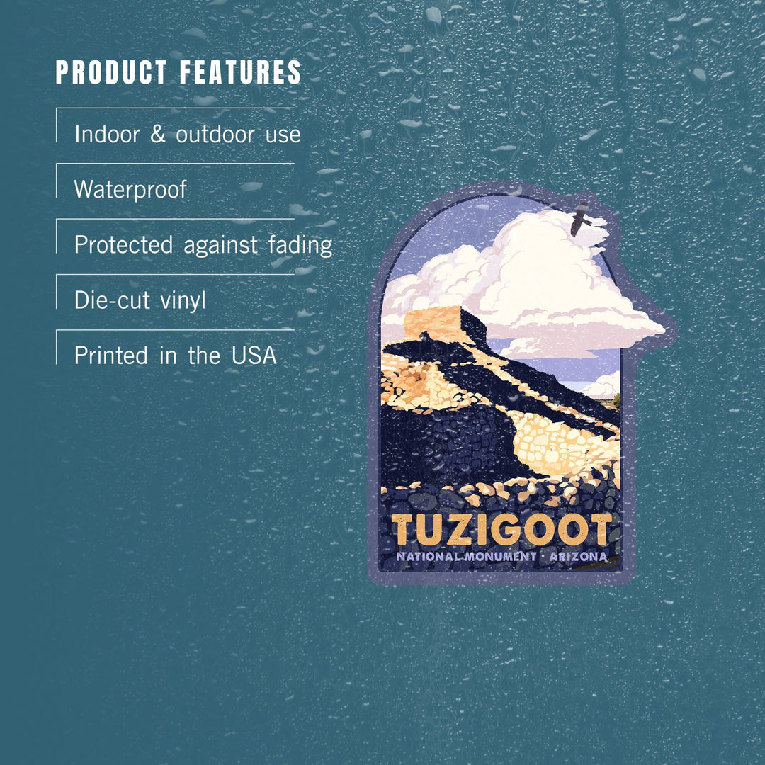 Tuzigoot National Monument, Arizona, The Citadel, Contour, Vinyl Sticker Sticker Lantern Press 