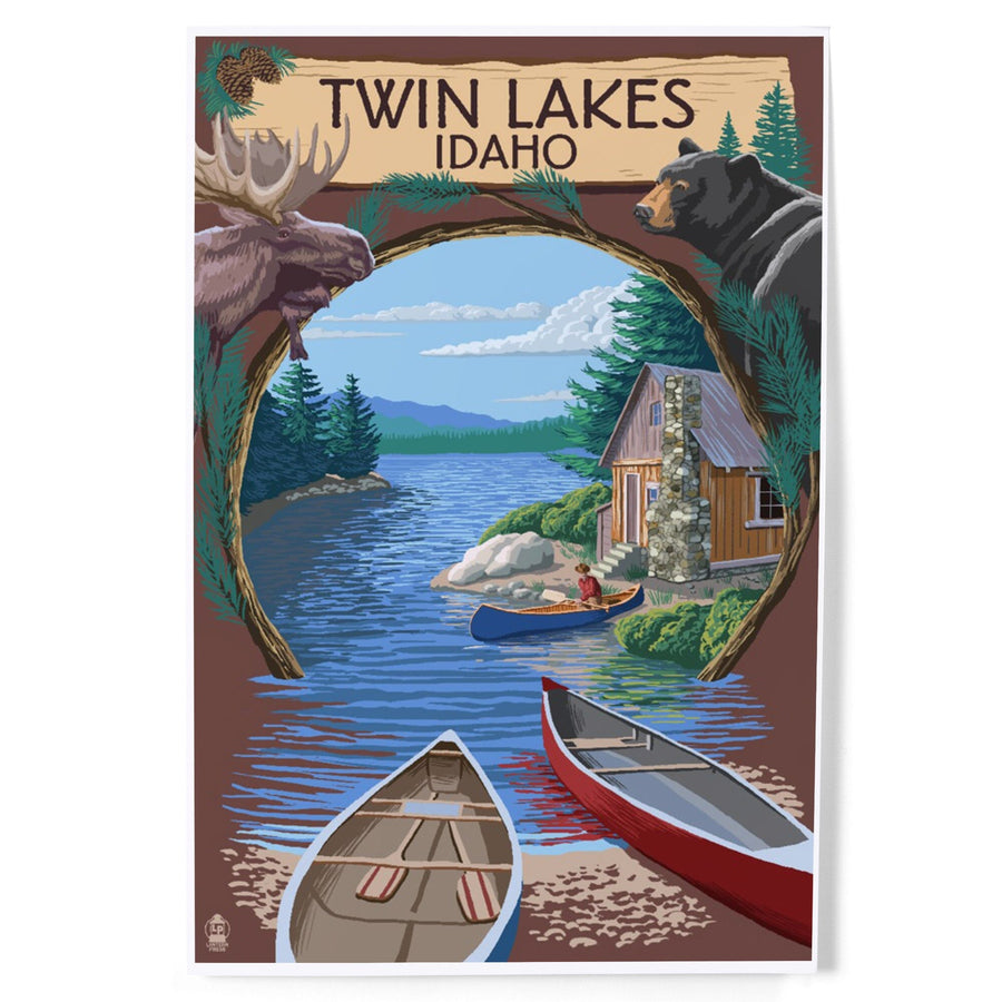 Twin Lakes, Idaho, Cabin on Lake Montage, Art & Giclee Prints Art Lantern Press 
