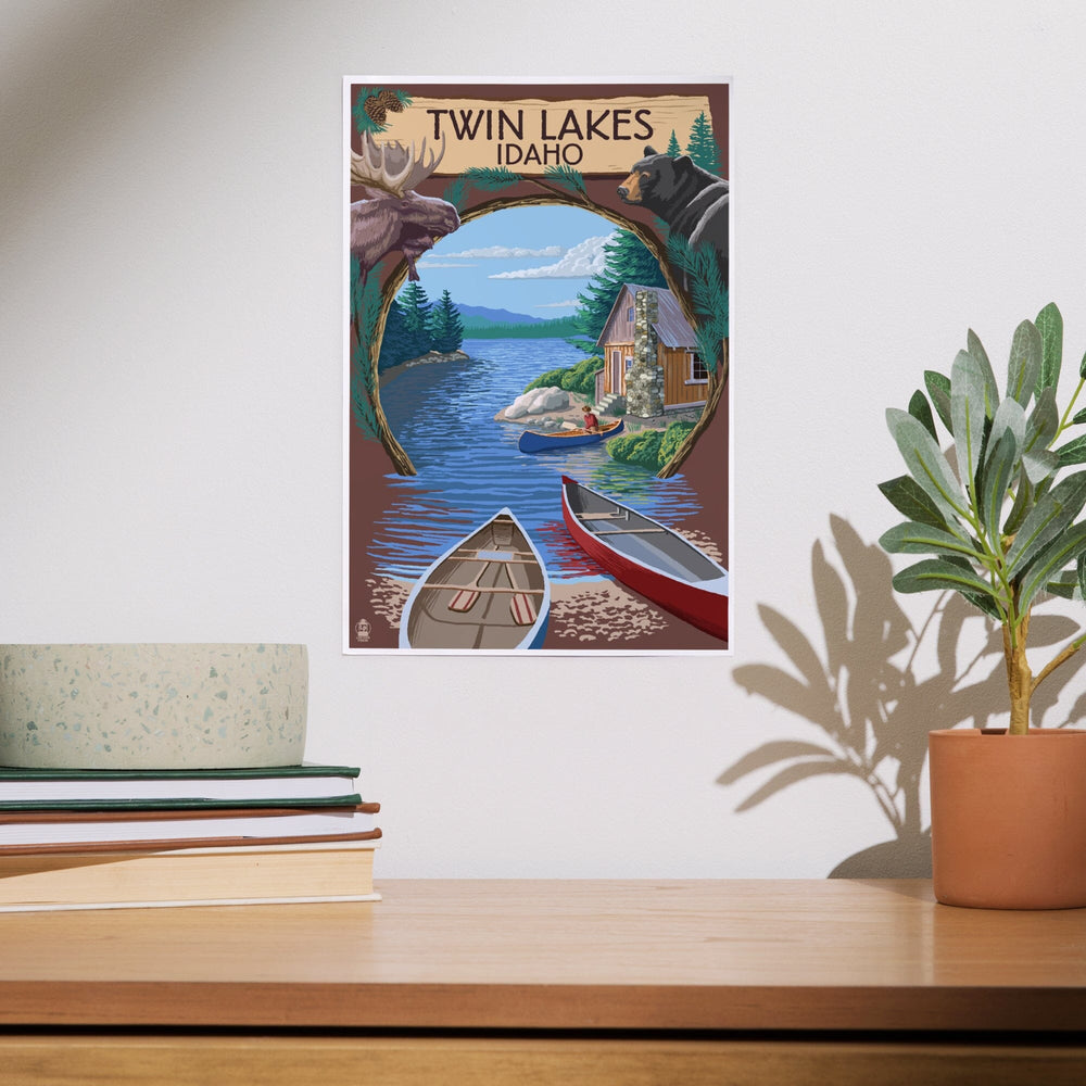 Twin Lakes, Idaho, Cabin on Lake Montage, Art & Giclee Prints Art Lantern Press 