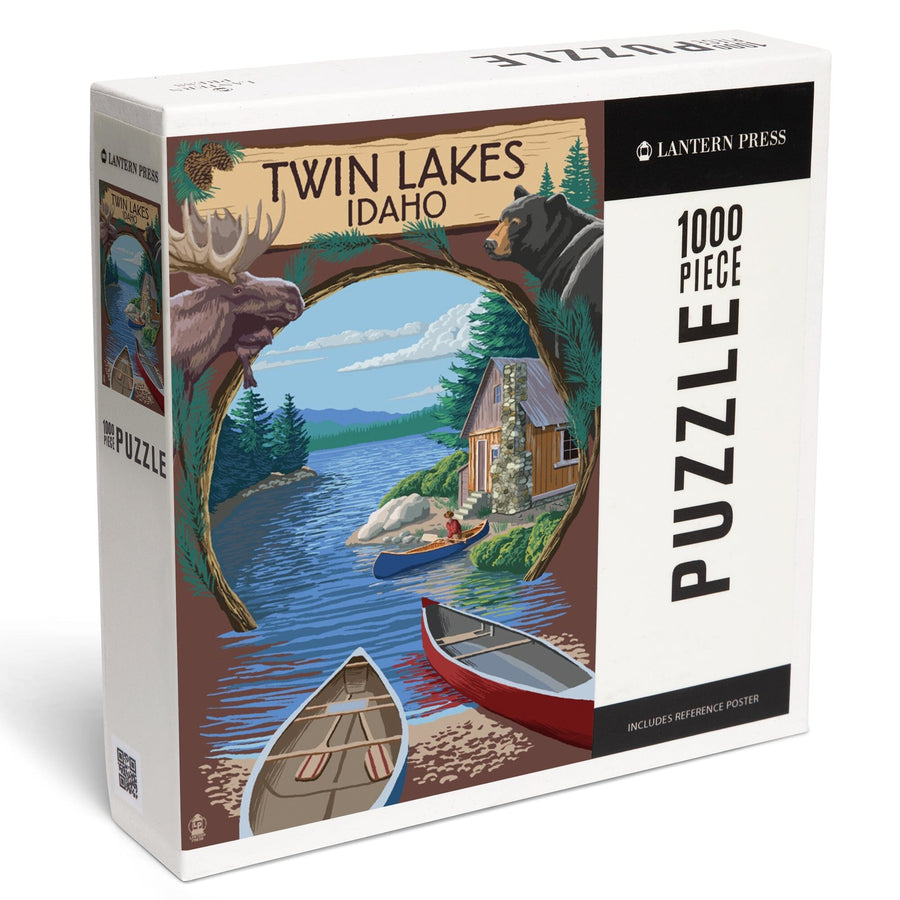 Twin Lakes, Idaho, Cabin on Lake Montage, Jigsaw Puzzle Puzzle Lantern Press 