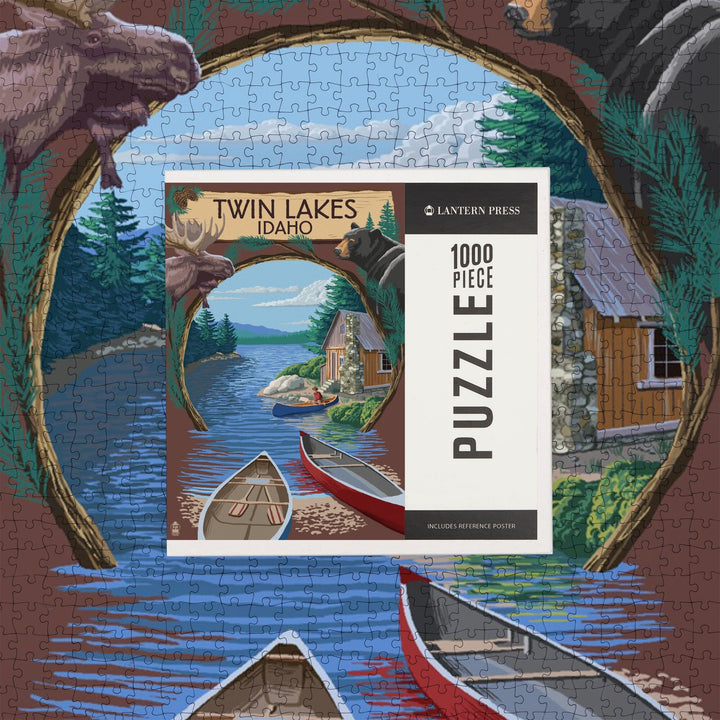 Twin Lakes, Idaho, Cabin on Lake Montage, Jigsaw Puzzle Puzzle Lantern Press 