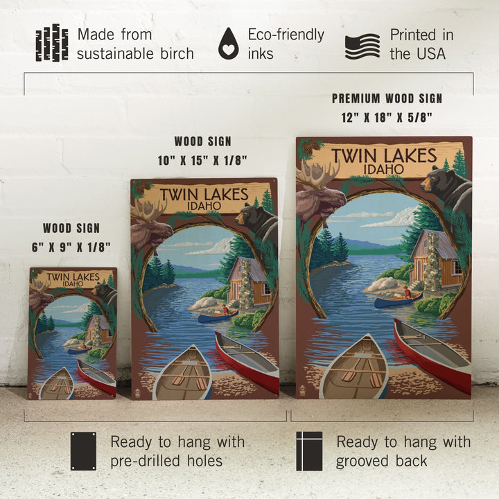 Twin Lakes, Idaho, Cabin on Lake Montage, Lantern Press Poster, Wood Signs and Postcards Wood Lantern Press 