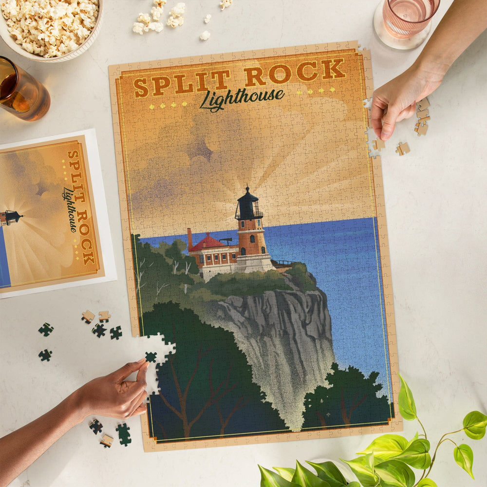 Two Harbors, Minnesota, Split Rock Lighthouse, Lithograph, Jigsaw Puzzle Puzzle Lantern Press 
