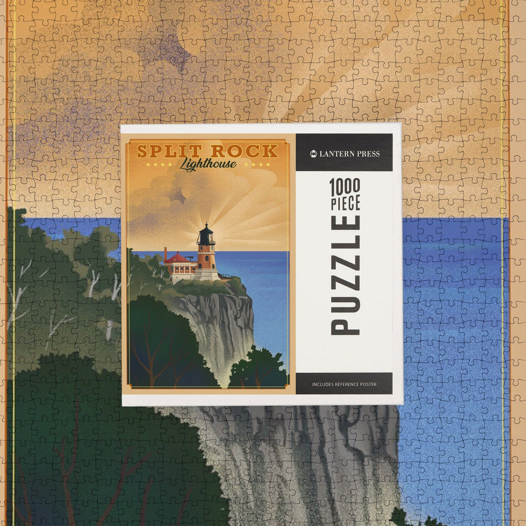 Two Harbors, Minnesota, Split Rock Lighthouse, Lithograph, Jigsaw Puzzle Puzzle Lantern Press 
