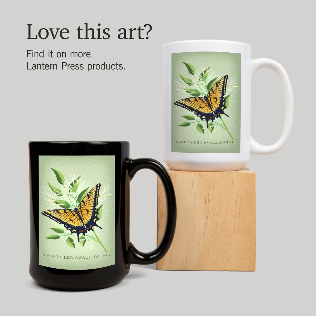 Two-Tailed Swallowtail, Vintage Flora, Lantern Press Artwork, Ceramic Mug Mugs Lantern Press 