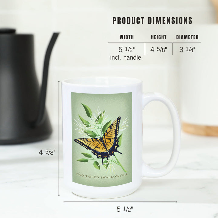 Two-Tailed Swallowtail, Vintage Flora, Lantern Press Artwork, Ceramic Mug Mugs Lantern Press 