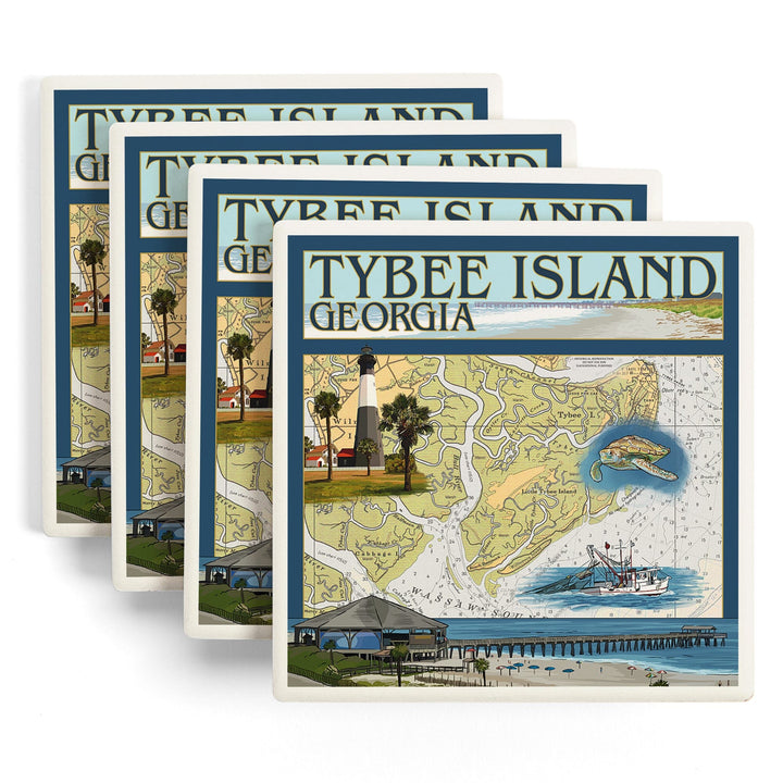 Tybee Island, Georgia, Nautical Chart, Coasters Coasters Lantern Press 