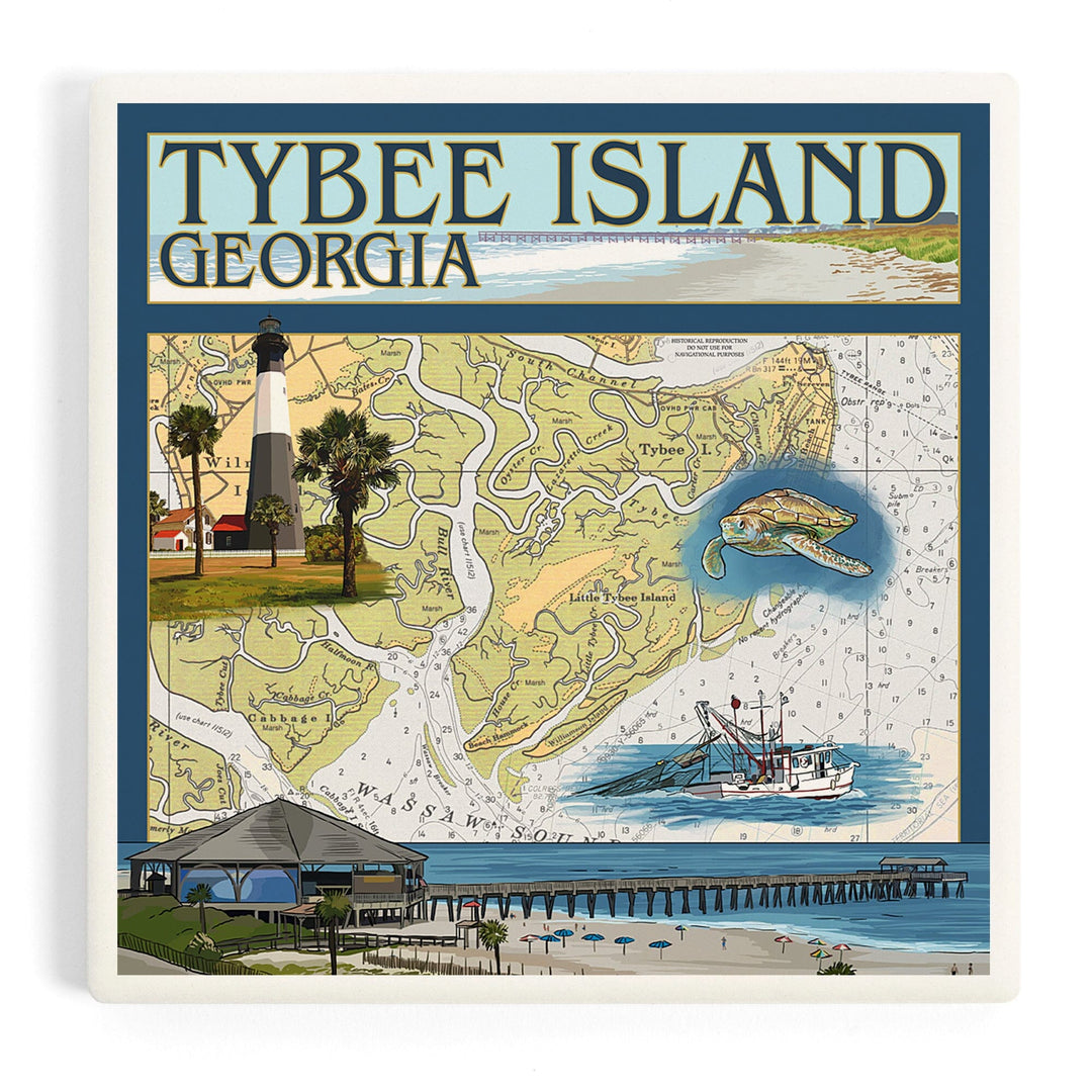 Tybee Island, Georgia, Nautical Chart, Coasters Coasters Lantern Press 
