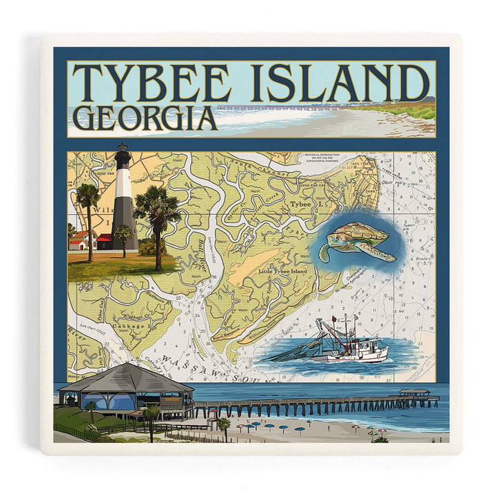 Tybee Island, Georgia, Nautical Chart, Coasters Coasters Lantern Press 