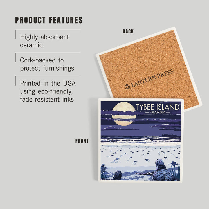 Tybee Island, Georgia, Sea Turtles Hatching, Coasters Coasters Lantern Press 