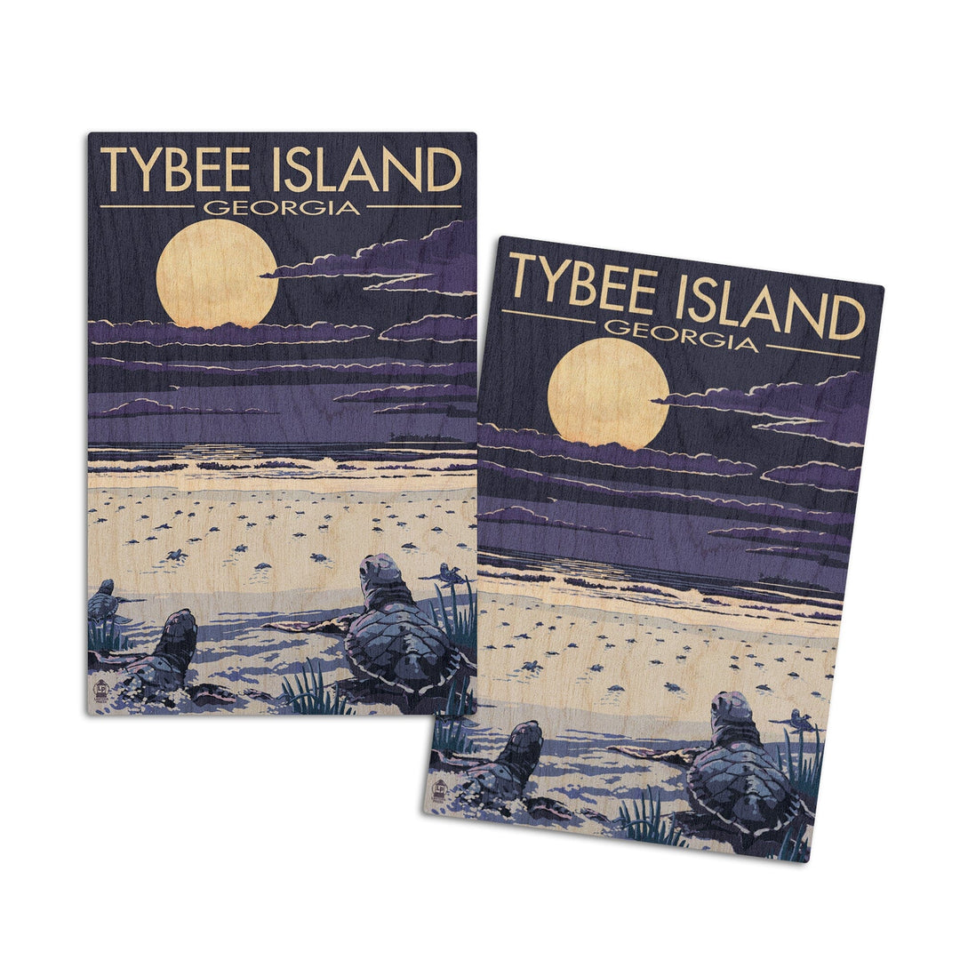 Tybee Island, Georgia, Sea Turtles Hatching, Lantern Press Artwork, Wood Signs and Postcards Wood Lantern Press 4x6 Wood Postcard Set 