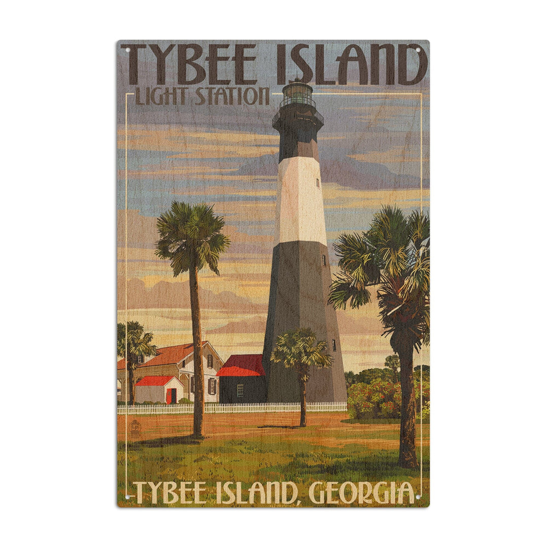 Tybee Island Light Station, Georgia, Lantern Press Artwork, Wood Signs and Postcards Wood Lantern Press 10 x 15 Wood Sign 