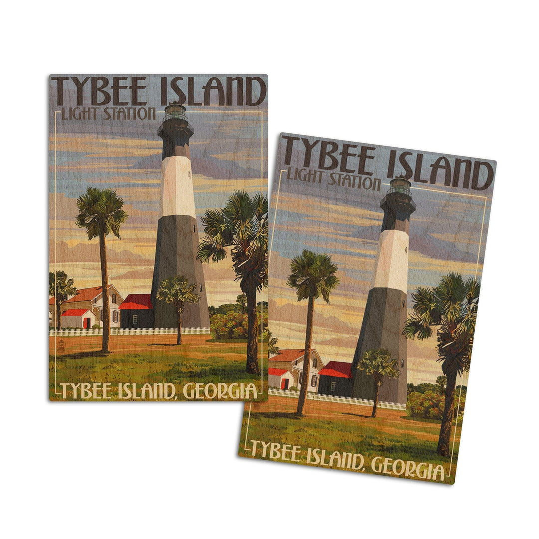 Tybee Island Light Station, Georgia, Lantern Press Artwork, Wood Signs and Postcards Wood Lantern Press 4x6 Wood Postcard Set 