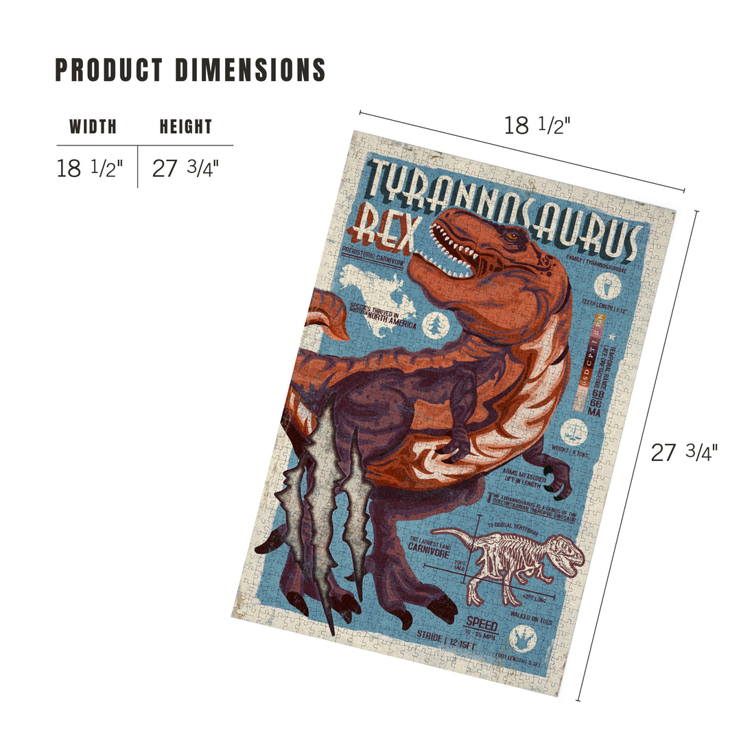 Tyrannosaurus, Dinosaur Infographic, Distressed Version, Jigsaw Puzzle Puzzle Lantern Press 
