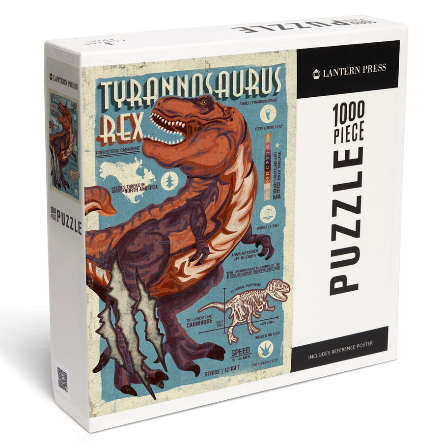 Tyrannosaurus, Dinosaur Infographic, Distressed Version, Jigsaw Puzzle Puzzle Lantern Press 