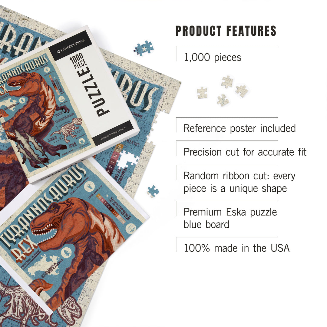 Tyrannosaurus, Dinosaur Infographic, Distressed Version, Jigsaw Puzzle Puzzle Lantern Press 