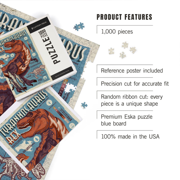 Tyrannosaurus, Dinosaur Infographic, Distressed Version, Jigsaw Puzzle Puzzle Lantern Press 