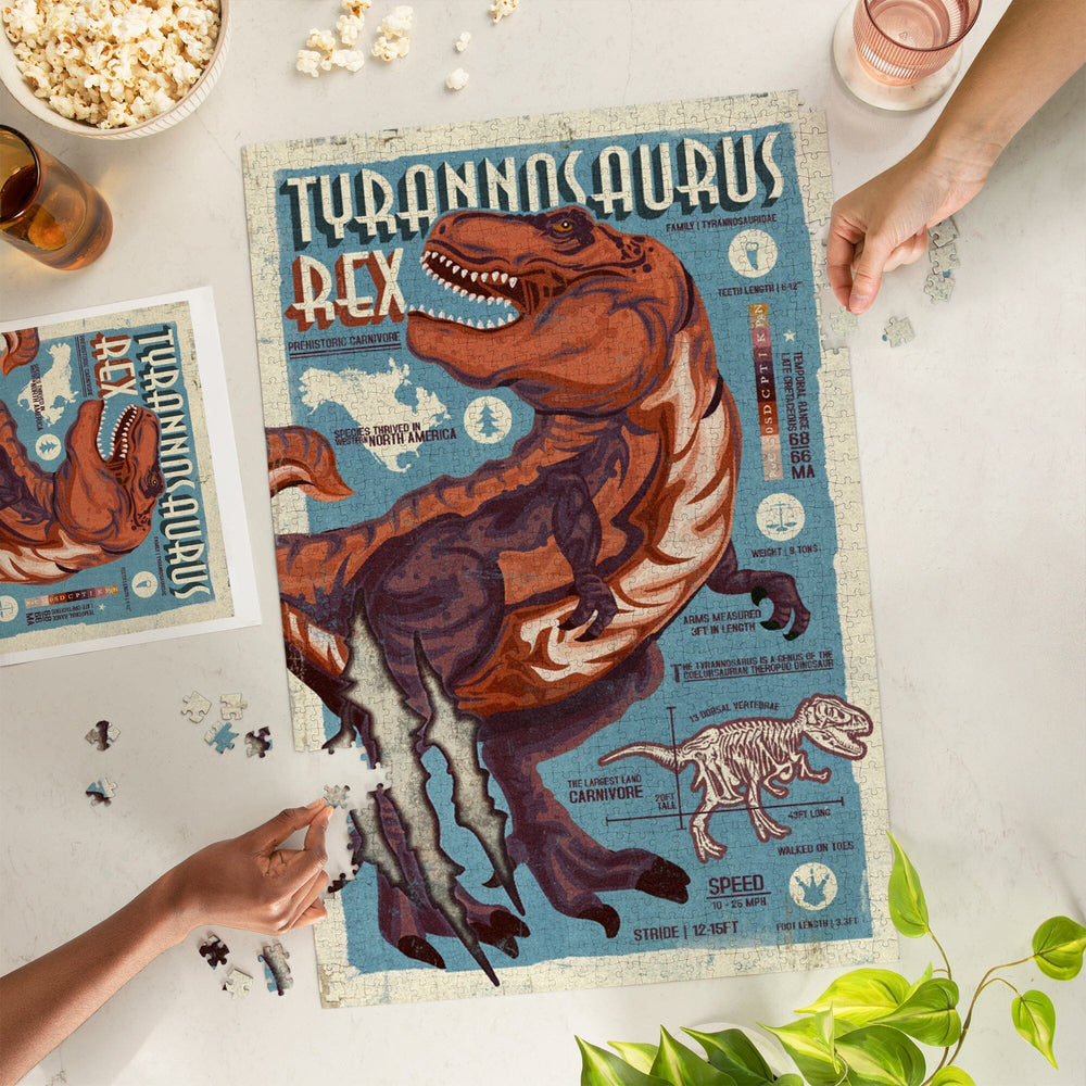 Tyrannosaurus, Dinosaur Infographic, Distressed Version, Jigsaw Puzzle Puzzle Lantern Press 