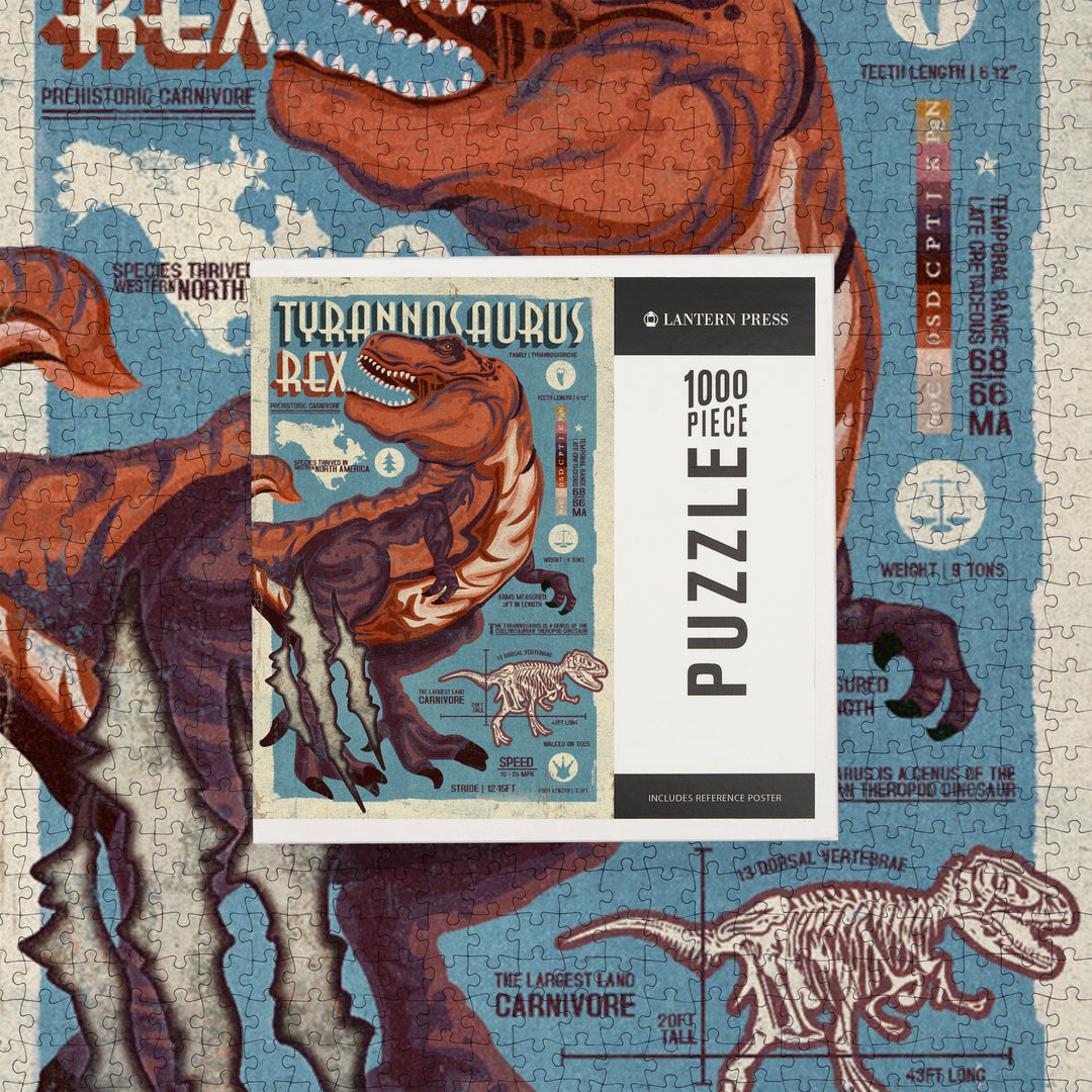 Tyrannosaurus, Dinosaur Infographic, Distressed Version, Jigsaw Puzzle Puzzle Lantern Press 