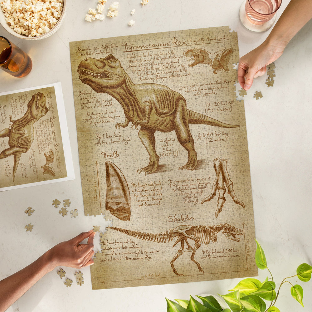 Tyrannosaurus Rex Dinosaur, Da Vinci Style, Jigsaw Puzzle Puzzle Lantern Press 