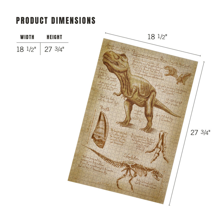 Tyrannosaurus Rex Dinosaur, Da Vinci Style, Jigsaw Puzzle Puzzle Lantern Press 