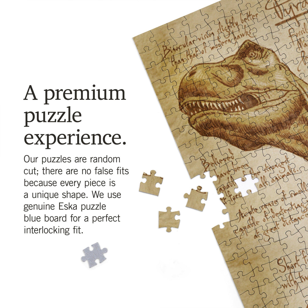 Tyrannosaurus Rex Dinosaur, Da Vinci Style, Jigsaw Puzzle Puzzle Lantern Press 