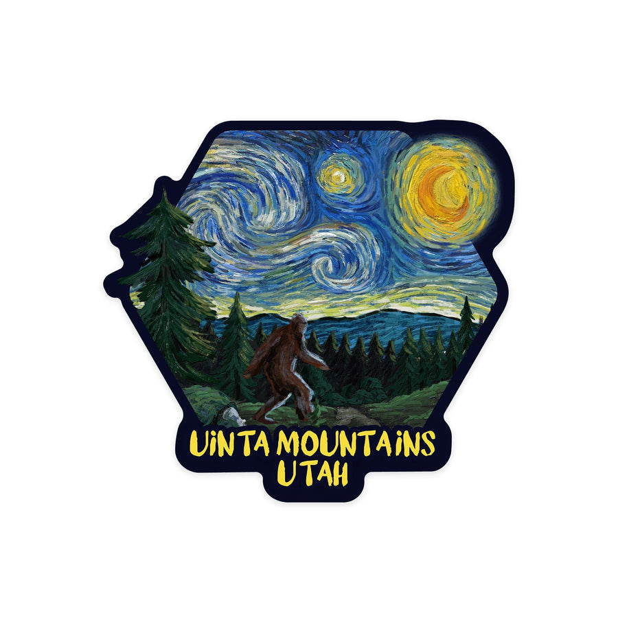 Uinta Mountains, Utah, Bigfoot, Starry Night, Contour, Lantern Press Artwork, Vinyl Sticker Sticker Lantern Press 