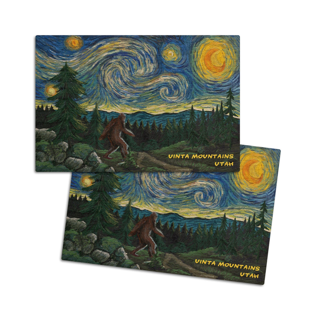 Uinta Mountains, Utah, Bigfoot, Starry Night, Lantern Press Artwork, Wood Signs and Postcards Wood Lantern Press 4x6 Wood Postcard Set 