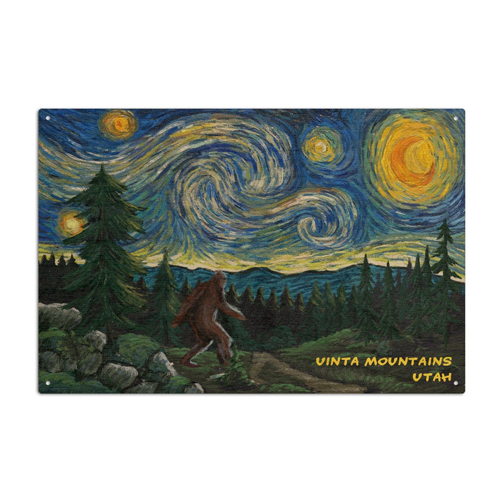 Uinta Mountains, Utah, Bigfoot, Starry Night, Lantern Press Artwork, Wood Signs and Postcards Wood Lantern Press 6x9 Wood Sign 