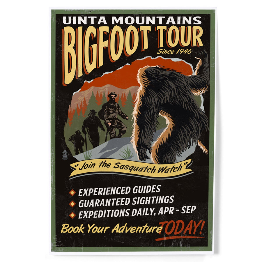 Uinta Mountains, Utah, Bigfoot Tour, Vintage Sign, Art & Giclee Prints Art Lantern Press 