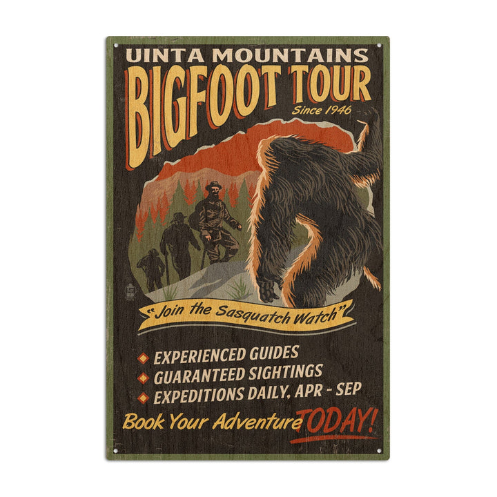 Uinta Mountains, Utah, Bigfoot Tour, Vintage Sign, Lantern Press Artwork, Wood Signs and Postcards Wood Lantern Press 10 x 15 Wood Sign 