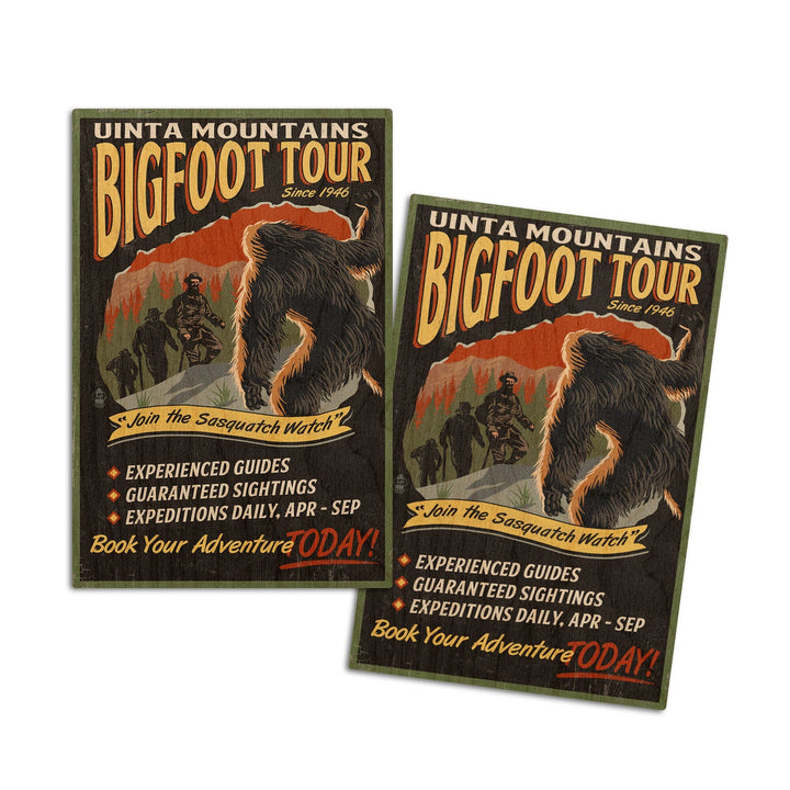 Uinta Mountains, Utah, Bigfoot Tour, Vintage Sign, Lantern Press Artwork, Wood Signs and Postcards Wood Lantern Press 4x6 Wood Postcard Set 