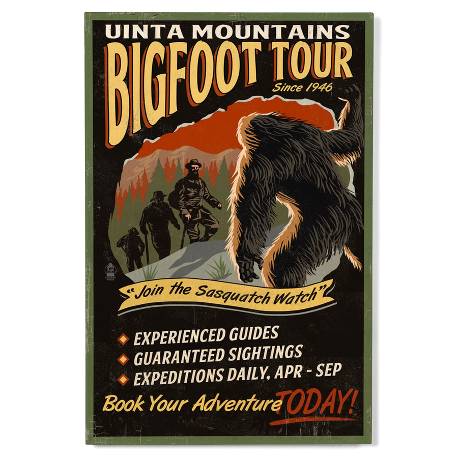 Uinta Mountains, Utah, Bigfoot Tour, Vintage Sign, Lantern Press Artwork, Wood Signs and Postcards Wood Lantern Press 