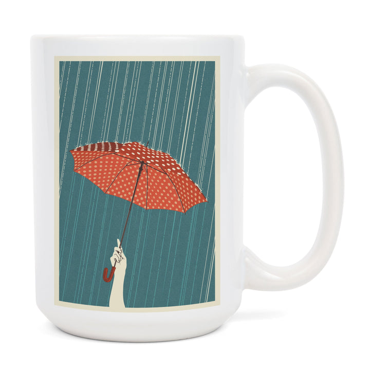 Umbrella, Letterpress, Lantern Press Artwork, Ceramic Mug Mugs Lantern Press 