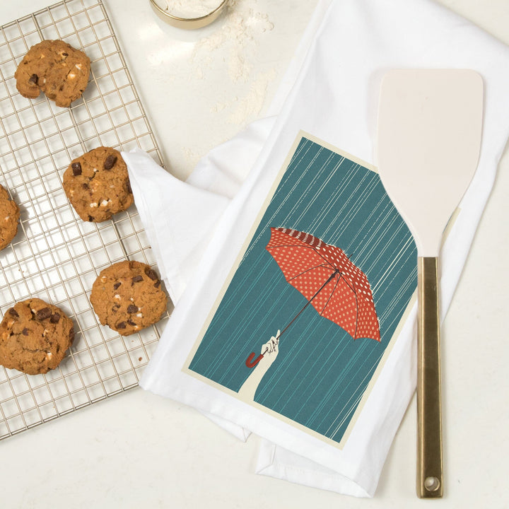 Umbrella, Letterpress, Organic Cotton Kitchen Tea Towels Kitchen Lantern Press 