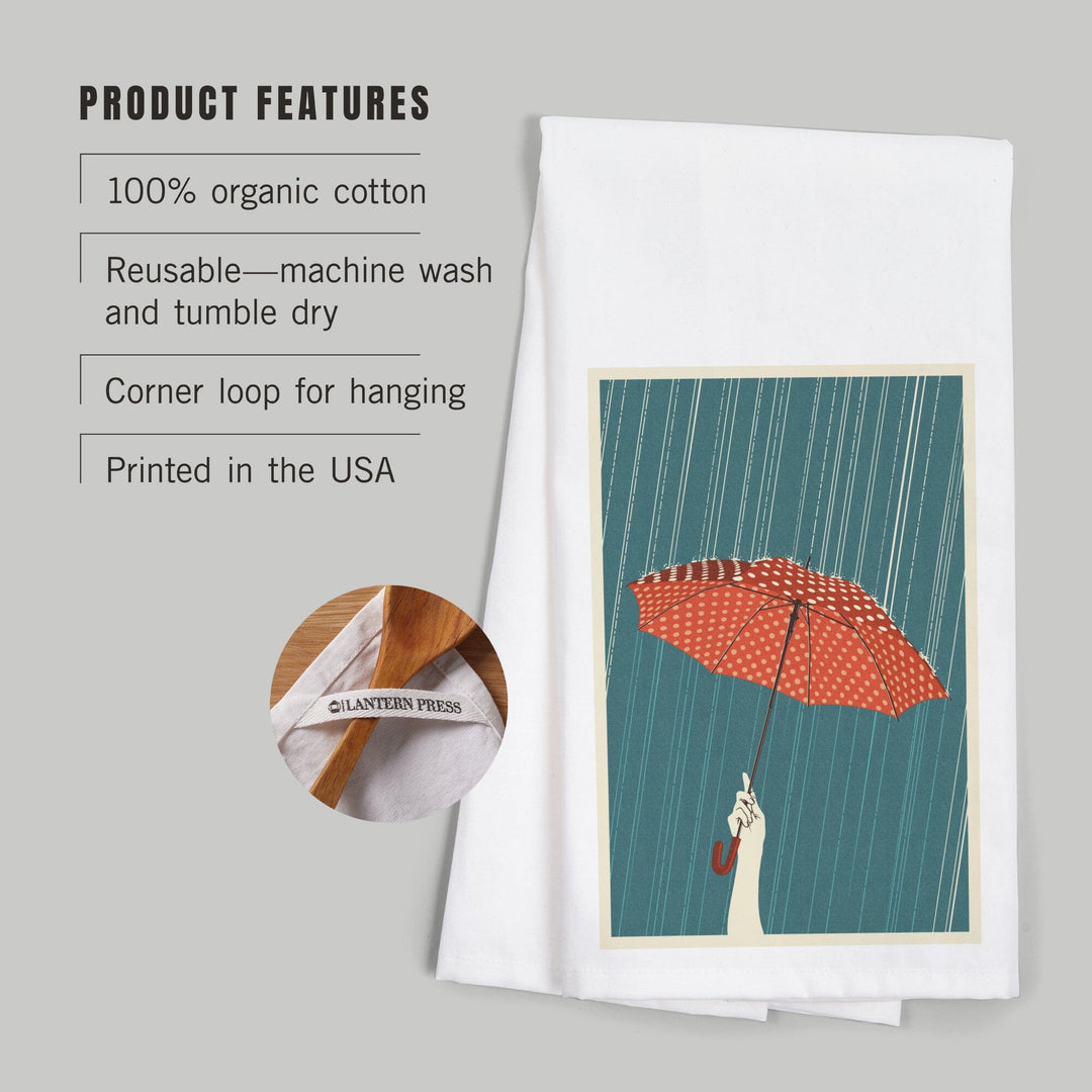 Umbrella, Letterpress, Organic Cotton Kitchen Tea Towels Kitchen Lantern Press 