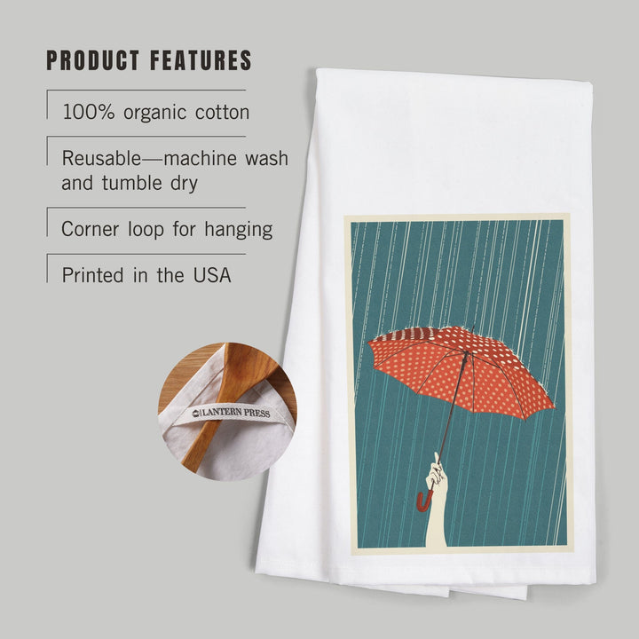 Umbrella, Letterpress, Organic Cotton Kitchen Tea Towels Kitchen Lantern Press 